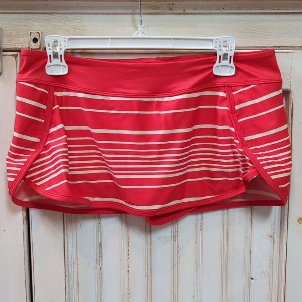 Athleta, Encinitas Kata Red and white striped swim skort.  Medium